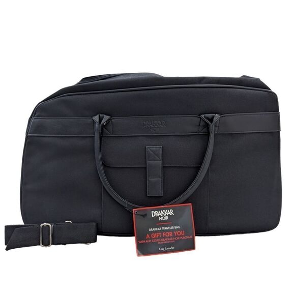 Drakkar Noir Buckled Black Traveler Duffle Bag Large NWT - Picture 1 of 12